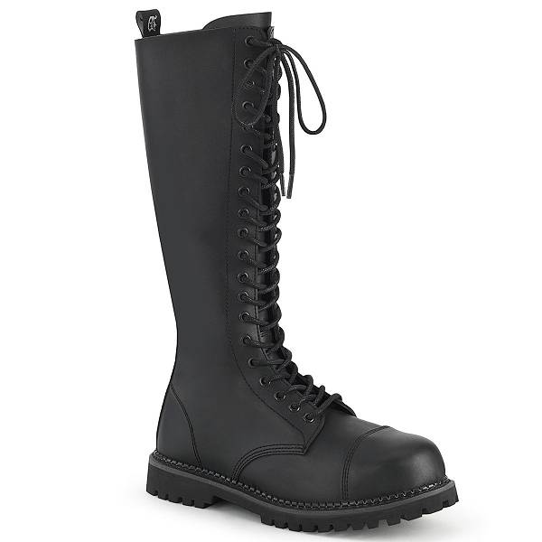 Demonia Men's Riot-20 Knee High Boots - Black Vegan Leather D7615-34US Clearance